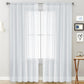 Sheer rod-pocket window curtain panel in white with vertical grid stripes