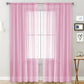 Pink sheer voile rod pocket curtain panel with translucent grid and neat pleats
