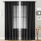Black sheer voile curtain panel with rod pocket top for light filtering