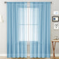 Blue sheer voile curtain panel with rod pocket top for light filtering