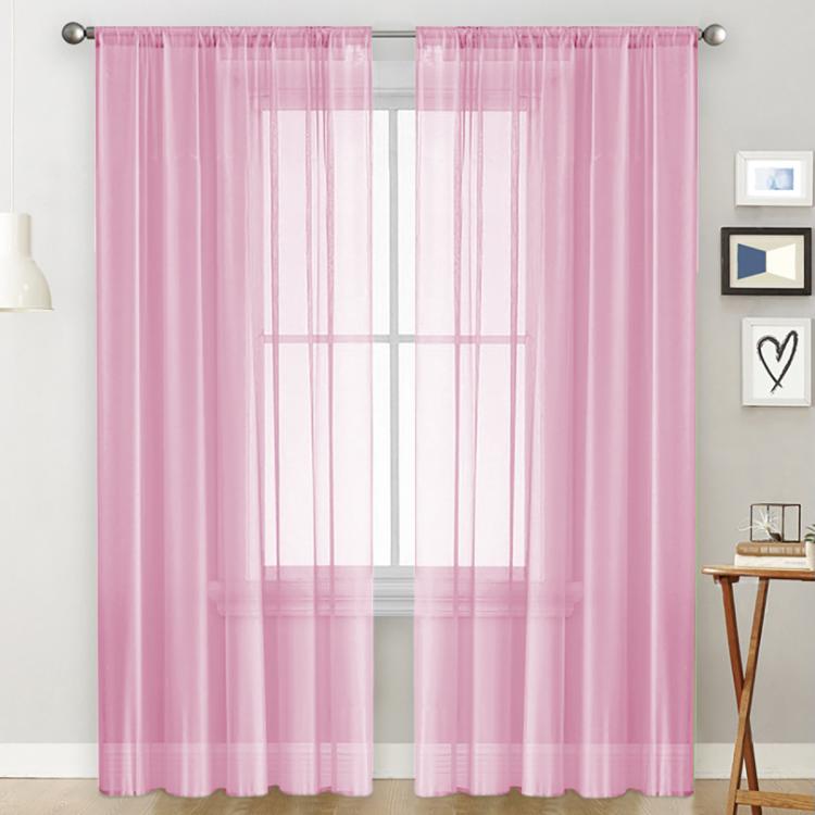 Single sheer light-filtering rod pocket curtain, pink with vertical grid weave