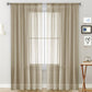 Single sheer rod-pocket voile window curtain, beige, with lightly striped panel look.
