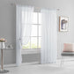 White sheer rod pocket window curtain panel with gathered top and flowing bottom