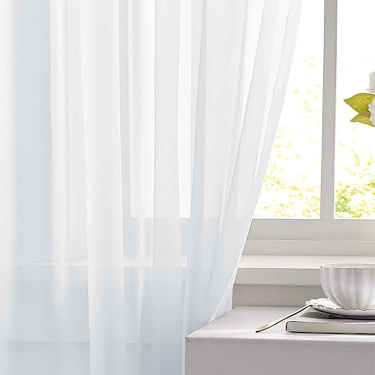 White sheer rod-pocket voile curtain panel with light-filtering drape