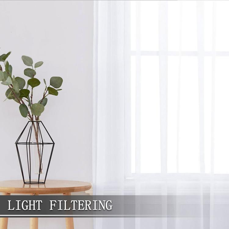 White sheer rod-pocket voile curtain panel with light-filtering translucent fabric