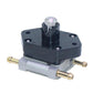 Outboard fuel pump with black top and base plate, brass ports, and mounting holes