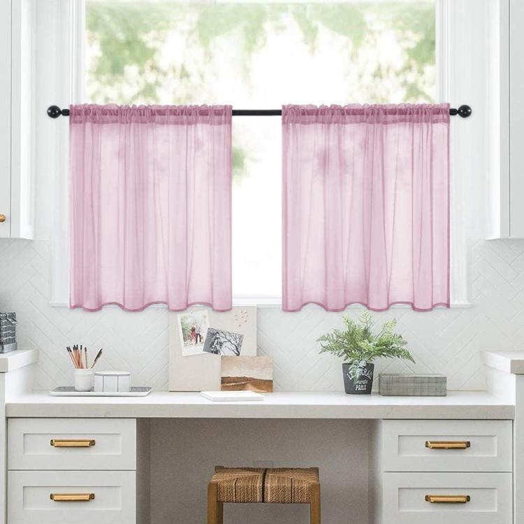 2-Piece Set Sheer Cafe Tier Curtains Rod Pocket Small Window Voile Curtains For Kitchen Bathroom, 76x60cm, 76x92cm, 132x46cm