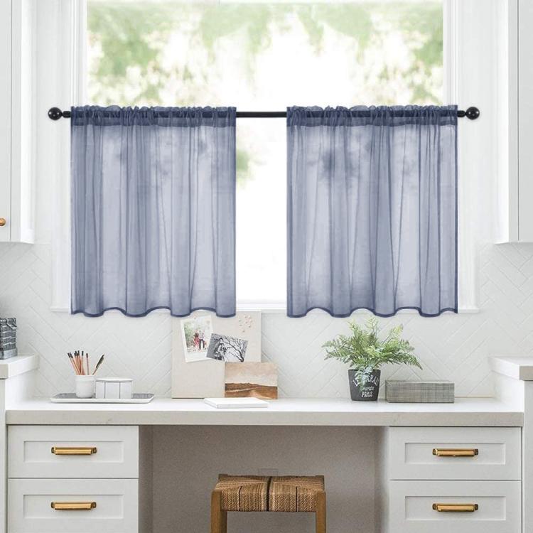 2-Piece Set Sheer Cafe Tier Curtains Rod Pocket Small Window Voile Curtains For Kitchen Bathroom, 76x60cm, 76x92cm, 132x46cm