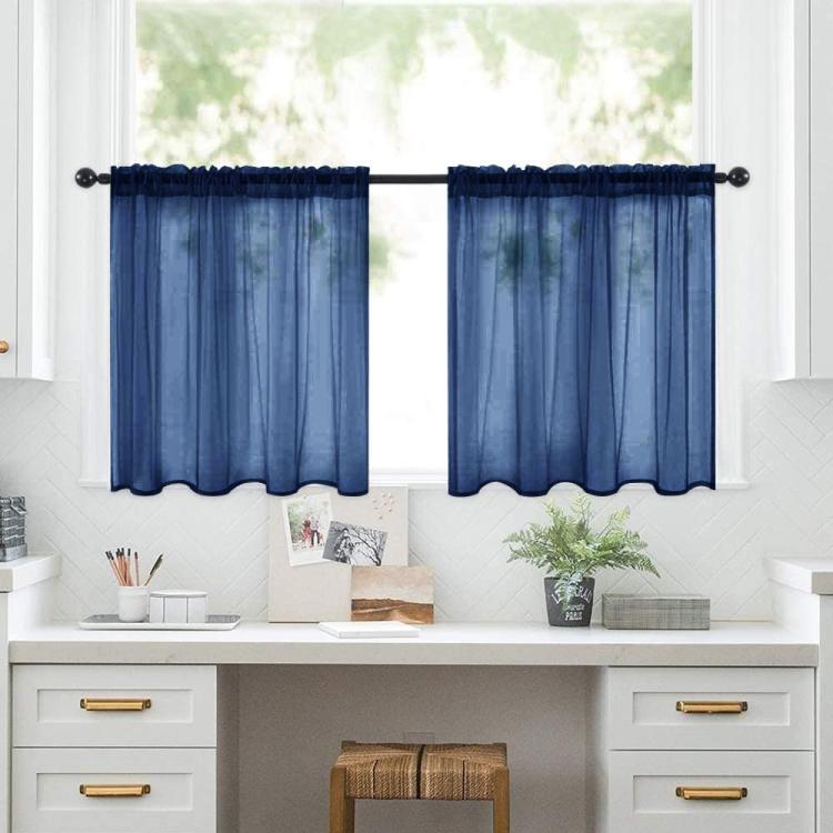 2-Piece Set Sheer Cafe Tier Curtains Rod Pocket Small Window Voile Curtains For Kitchen Bathroom, 76x60cm, 76x92cm, 132x46cm