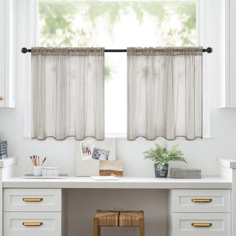 2-Piece Set Sheer Cafe Tier Curtains Rod Pocket Small Window Voile Curtains For Kitchen Bathroom, 76x60cm, 76x92cm, 132x46cm