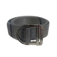 Men's nylon web belt with zinc alloy D-ring buckle, dark gray strap, angled view