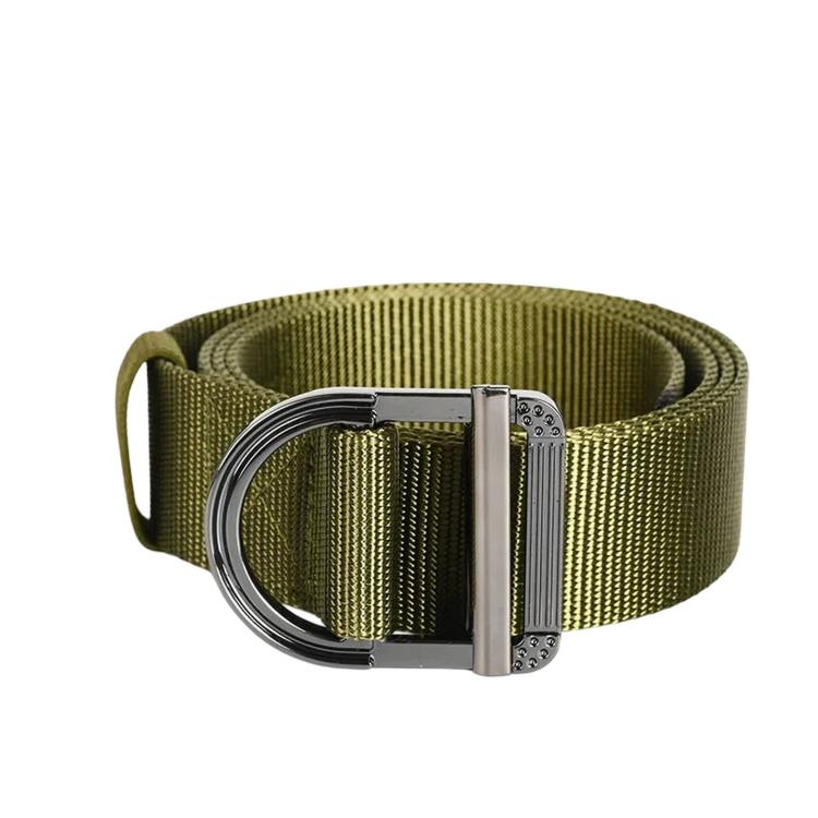 Nylon web belt with zinc alloy D-ring buckle, army green