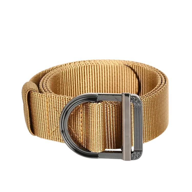 Nylon web belt with zinc alloy D-ring buckle, khaki