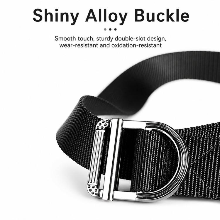 Men's black nylon web belt with shiny zinc alloy D-ring buckle