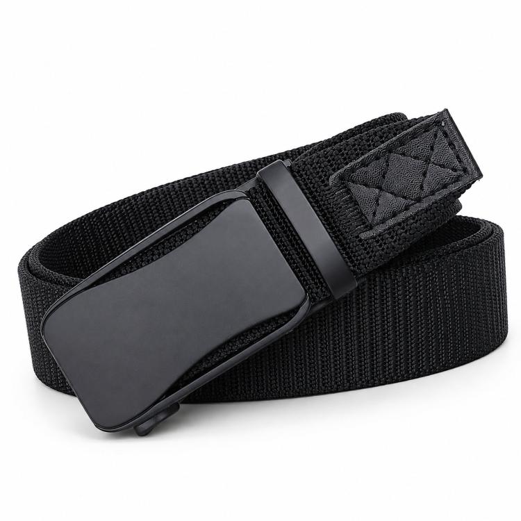 Elastic nylon work belt with automatic alloy buckle, black belt strap and square metal buckle