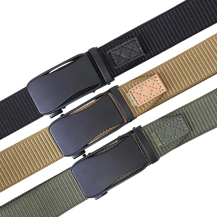 Set of elastic nylon work belts with automatic alloy buckles, black, khaki, and green straps