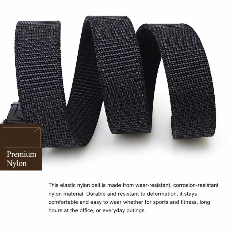 Men's elastic nylon belt strap with woven texture, black buckle end