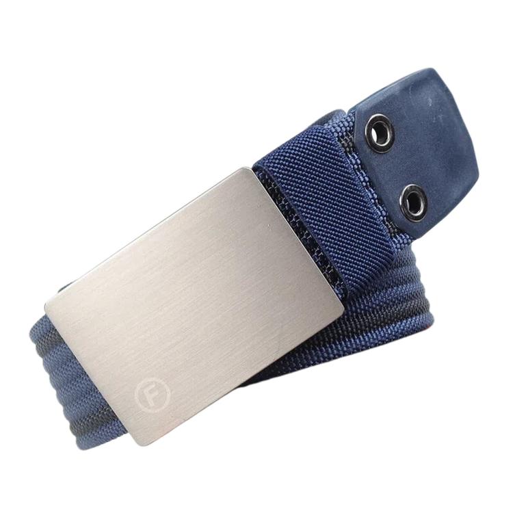 Men's nylon canvas work belt with navy strap and smooth zinc alloy buckle