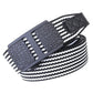 Men's nylon web belt with automatic buckle, black and white striped strap and croc-style plates