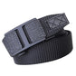 Men's nylon web belt with automatic buckle, black strap with stitched keeper tab