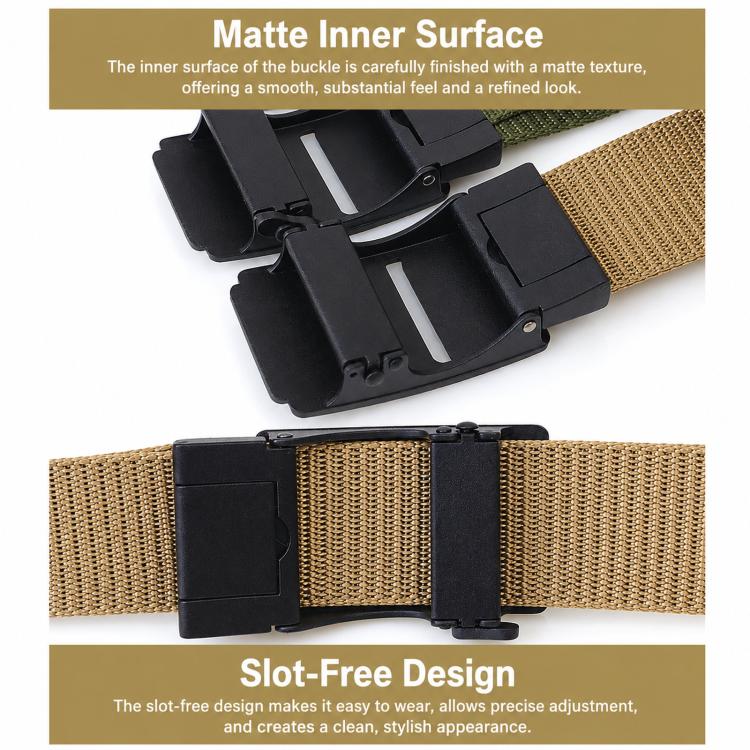 Black automatic belt buckle showing matte inner surface and strap attachment