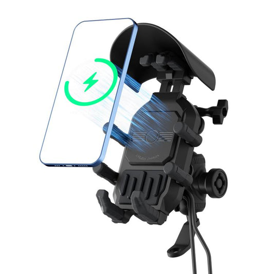 Motorcycle Wireless Charging Phone Holder With A+C Port Fast Charging Anti-theft Features, Mirror Base