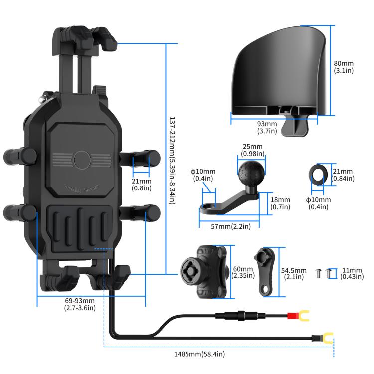 Motorcycle Wireless Charging Phone Holder With A+C Port Fast Charging Anti-theft Features, Mirror Base