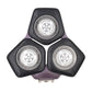 Black and purple shaver replacement head with three circular foil trimmer blades.