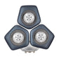 Blue shaver replacement head with three circular foil trimmer blades.