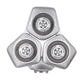 Light silver shaver replacement head with three circular foil trimmer blades.