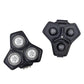 Shaver replacement head set with three black foil blades and matching black housing