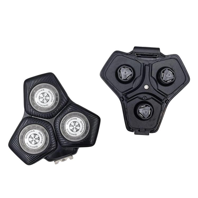 Shaver replacement head set with three black foil blades and matching black housing