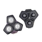 Shaver replacement head set with three purple-gray foil blades and matching black housing