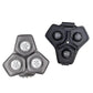 Shaver replacement head set with three silver foil blades and matching black housing