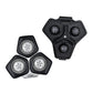 Shaver replacement head set with three black foil blades and matching black housing