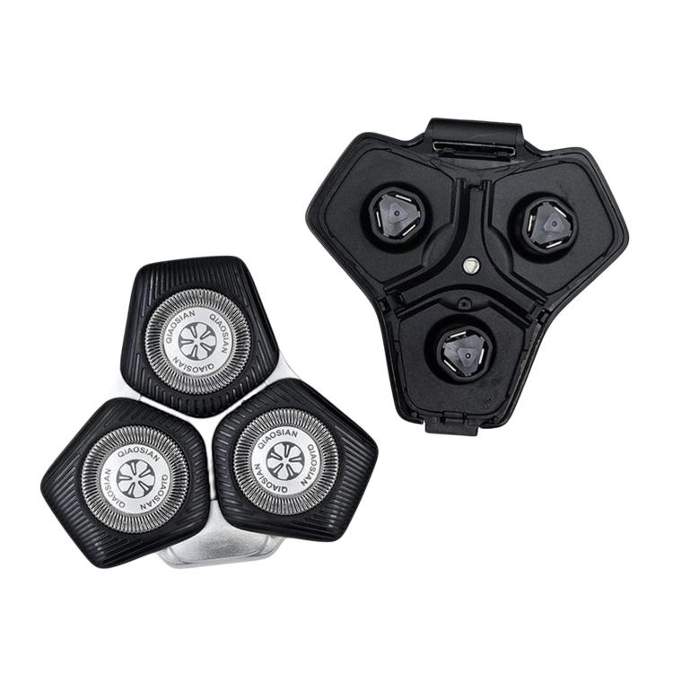 Shaver replacement head set with three black foil blades and matching black housing