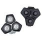Shaver replacement head set with three black foil blades and matching black housing