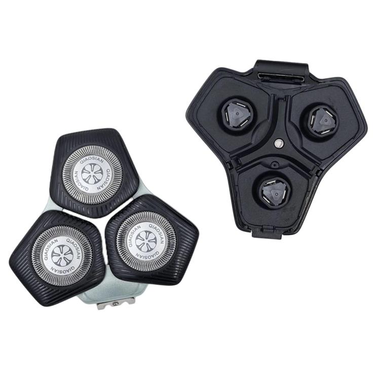Shaver replacement head set with three black foil blades and matching black housing