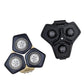 Shaver replacement head set with three blue-gray foil blades and matching black housing