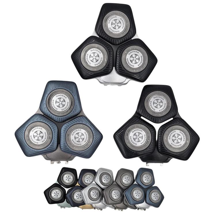 Rotary shaver replacement head set with three dual-foil cutters