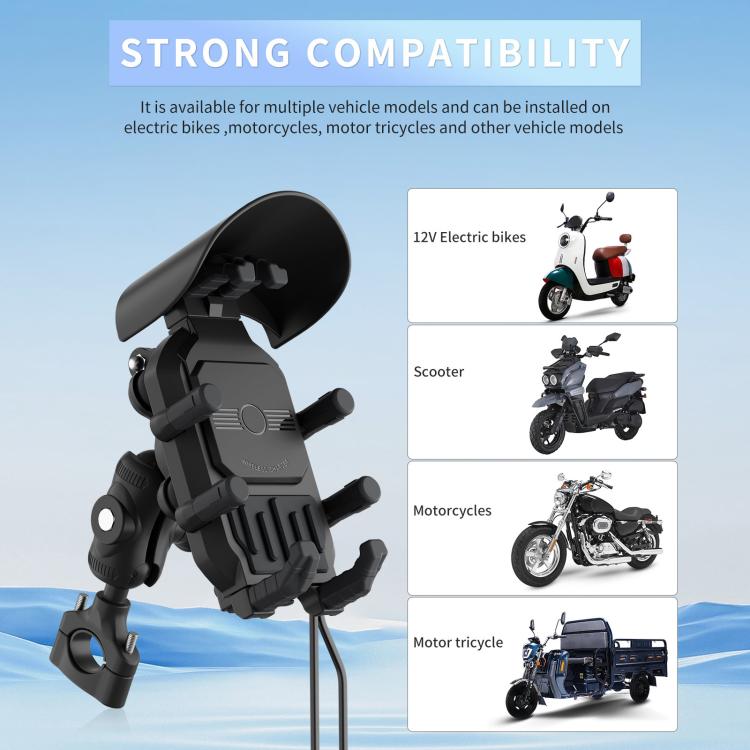 Motorcycle Shock-Absorbing Wireless Fast Charging Camera Phone Navigation Holder, Handlebar