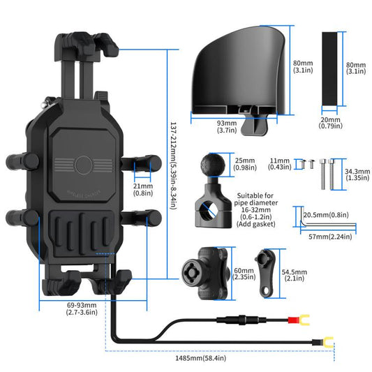 Motorcycle Shock-Absorbing Wireless Fast Charging Camera Phone Navigation Holder, Handlebar