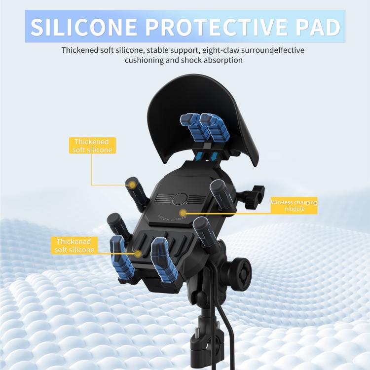 Motorcycle Shock-Absorbing Wireless Fast Charging Camera Phone Navigation Holder, Handlebar