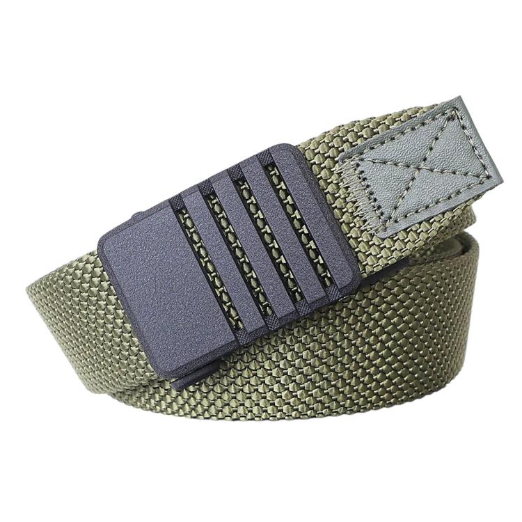 Automatic buckle nylon belt for men, army green woven strap with gray buckle insert