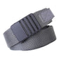 Nylon automatic buckle belt with textured woven strap, gray and black buckle
