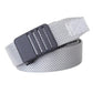 Nylon automatic buckle belt with textured light gray strap and black buckle