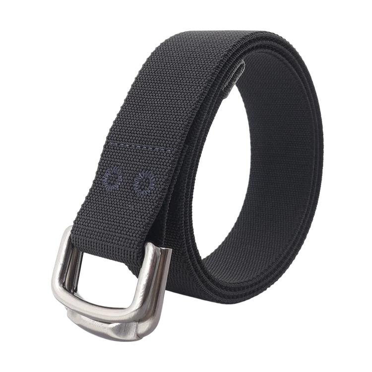 Elastic nylon web belt, dark gray/black, rectangular metal buckle