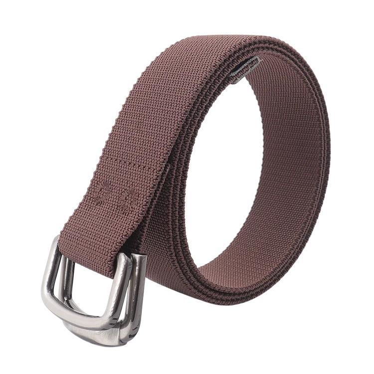 Elastic nylon web belt, dark brown, rectangular metal buckle