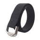 Dark gray/black elastic web belt with rectangular metal buckle, stitched edge