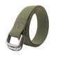 Army green woven web belt with rectangular metal buckle